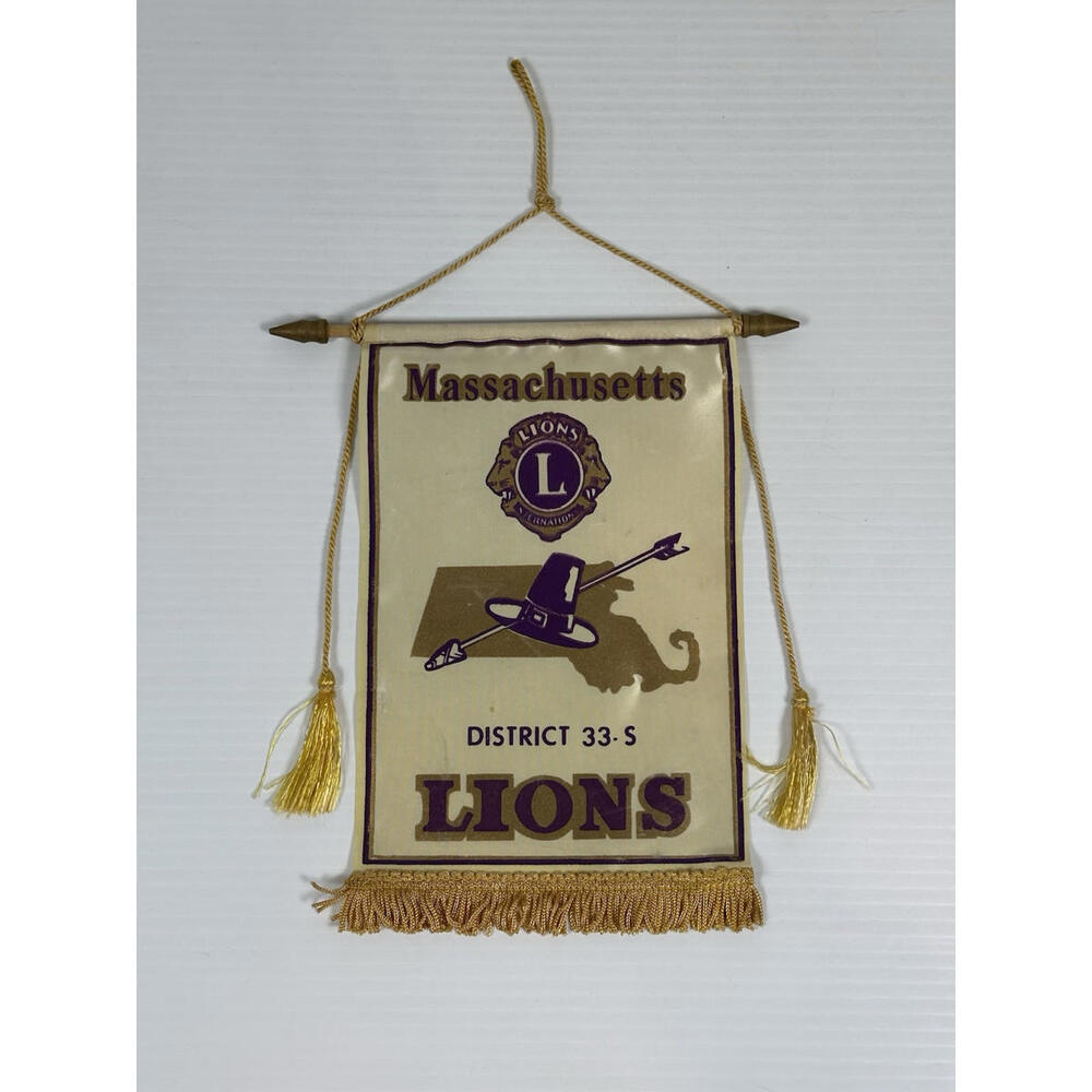 Vintage LIONS‎ CLUB Banner Flag Massachusetts District 33-S